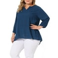thumbnail image 4 of Agnes Orinda Women's Plus Size Tops Split Neck High Low Hem 3/4 Sleeves Chiffon Blouse 2024 3X Blue, 4 of 6