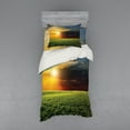 thumbnail image 2 of Ambesonne Landscape Bedding Set 4 Pcs, Dark Clouds Sunset, Queen, Green Yellow, 2 of 3