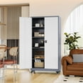 thumbnail image 2 of Fesbos Metal Storage Cabinet, 73" H Tall Steel Tool Cabinets with Wheels Lockable Doors and Adjustable Shelve, White Gray Garage Cabinet for Home,Kitchen, School, Office, 2 of 8