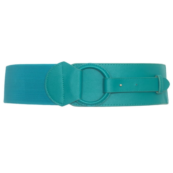 eVogues Plus Size Leatherette O-ring Buckle Elastic Wide Fashion Belt Teal