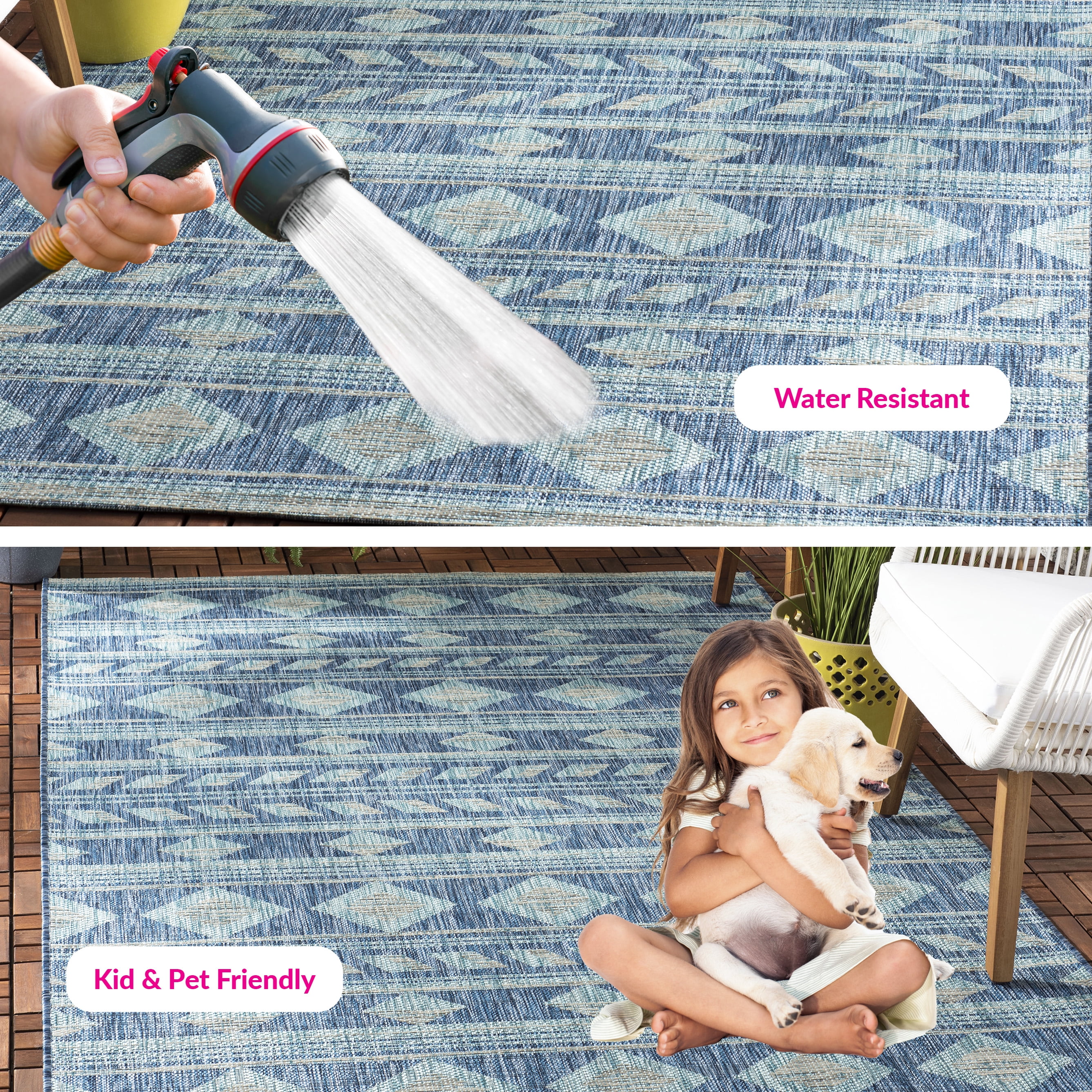 Safavieh Courtyard Allycia Geometric Indoor/Outdoor Area Rug, Navy/Aqua, 5'3" x 5'3" Square