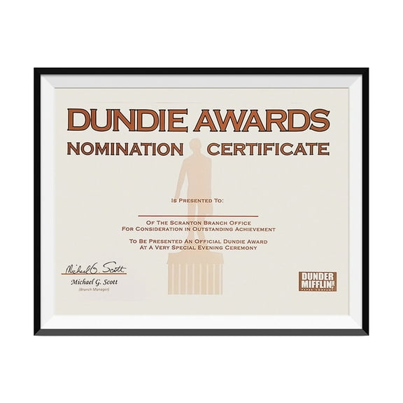 Dundie Awards Nomination Certificate Michael Scott The Office TV Show Poster