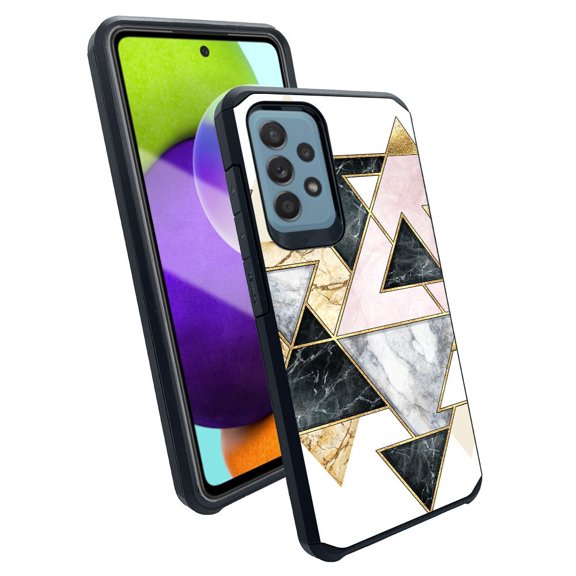 ANJ  Slim Dual Layer Shockproof Case   Tempered Glass Cover for Samsung Galaxy A52 5G - Marble Puzzle