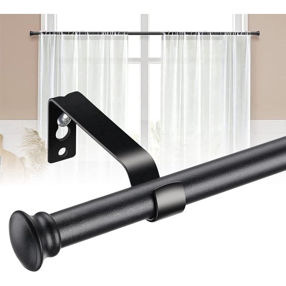 PSAEIZB Black Curtain Rods for Windows 28 to 48in, 5/8" Single Curtain Rod Set, Decorative Cafe Drapery Rods for Bathroom, Sliding Door - Matte, 1Pack
