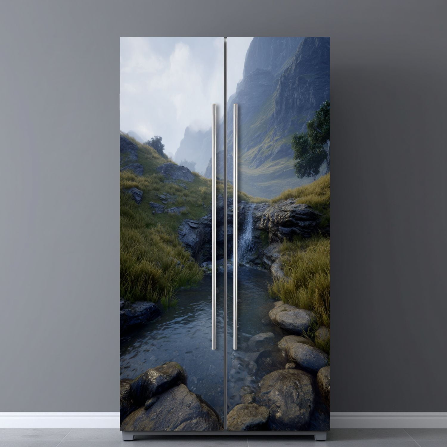 Self Adhesive Vinyl Refrigerator Wrap Set Fairy Pools Glen Brittle Isle Skye Scotland UK Door Mural Removable Fridge Sticker Peel and Stick&nbsp;Full Door Cover Decal Kitchen Bar Decor
