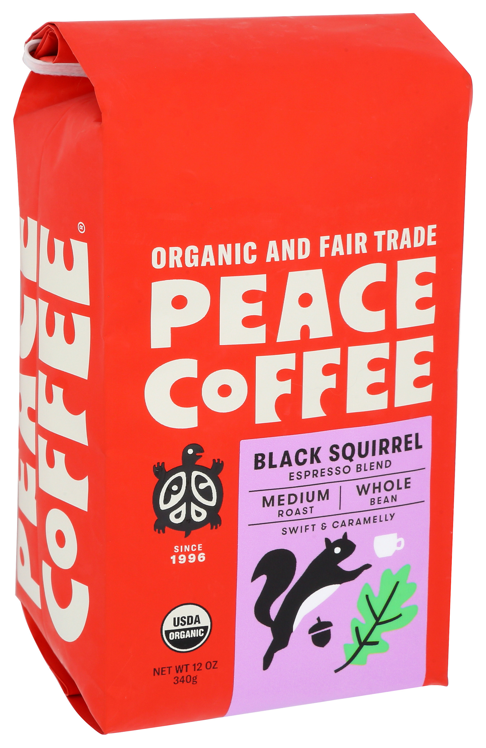 (Pack of 6), Peace Coffee Organic Black Squirrel Espresso Blend — Whole Bean, 12 oz