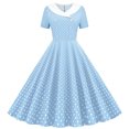 thumbnail image 1 of Dvprdro Robe de Bal pour Femme Invitée de Mariage Mode Vintage à Pois Imprimée Manches Courtes Ligne A Évasée Cocktail Fête Robe Midi, 1 of 5