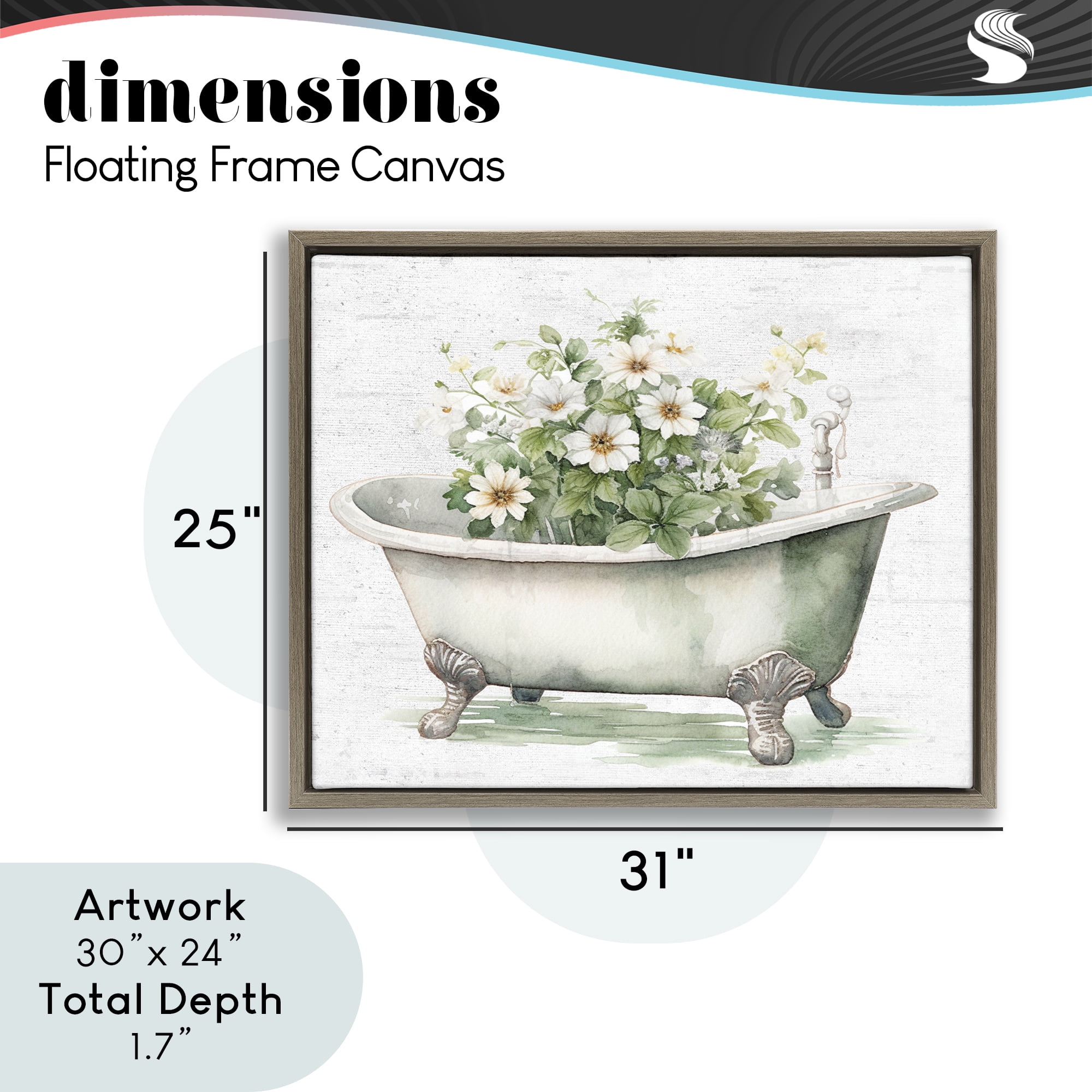 Boho Tub with Daisies Brown Framed Floater Canvas Wall Art, design by Lettered and Lined