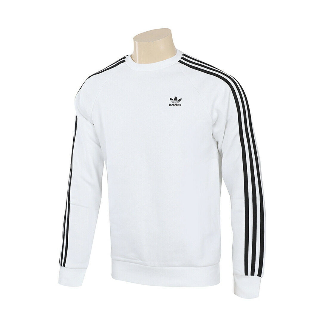 Adidas Men\'s Primegreen Crew Neck Sweatshirt Long Sleeve Sweater Pullover 3  Stripes White H62474, Size LARGE