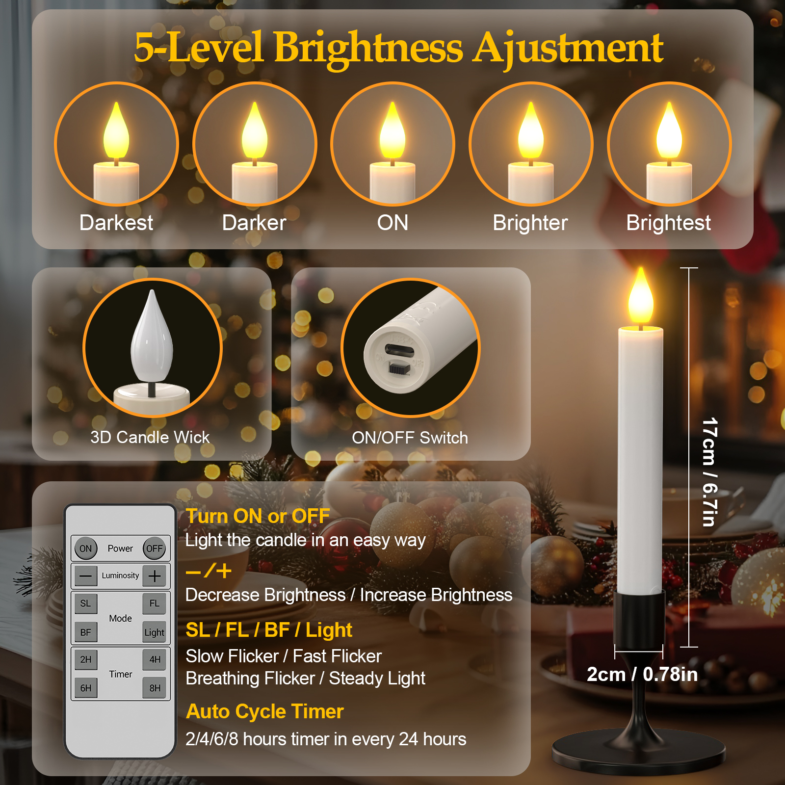 PChero Rechargeable Flameless LED Taper Candles, 10pcs photo 4