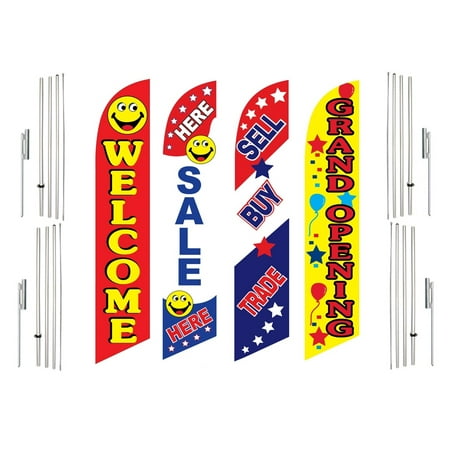 4 Swooper Flags With 4 Pole Kits Welcome Sale Here Sell Buy Trade Grand Opening
