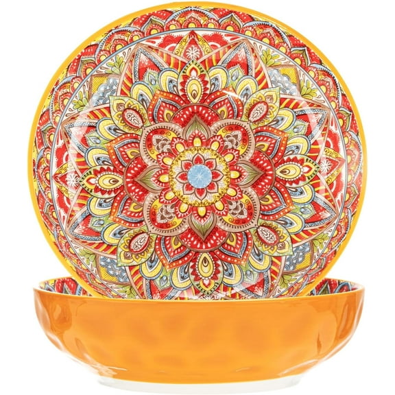 YANGLI Boho Large Serving Bowls Set of 2 - 10.2 Inch Fruit Salad Bowls, 80 Oz Pasta Bowls, Colorful Soup Bowls for Party, Home Decor