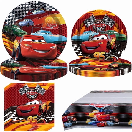 41Pcs Cars Birthday Party Supplies, 20 Plates, 20 Napkins and 1 Tablecover for Cars Party Decorations