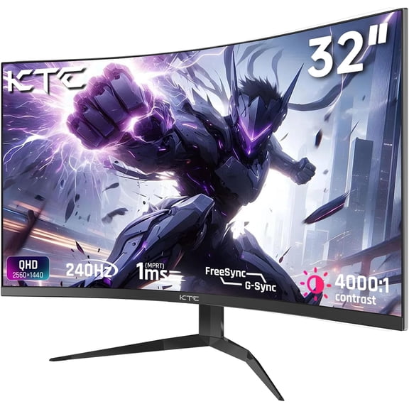 Restored KTC 32Inch 240Hz Curved Gaming Monitor, 1000R VA, QHD(2560x1440p), 4000:1 Contrast, Support FreeSync GSync, HDMI2.0(144hz)/DP1.4(240hz)/Earphone, Tilt, Xbox PS5 Switch, 2K Computer Monitor (Refurbished)