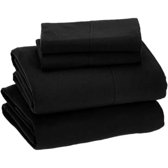 Sleepdown 100% Cotton Jersey Sheets Full, 4 Piece Full Bed Sheets Soft Breathable Deep Pocket Full Size Bed Sheets, Black