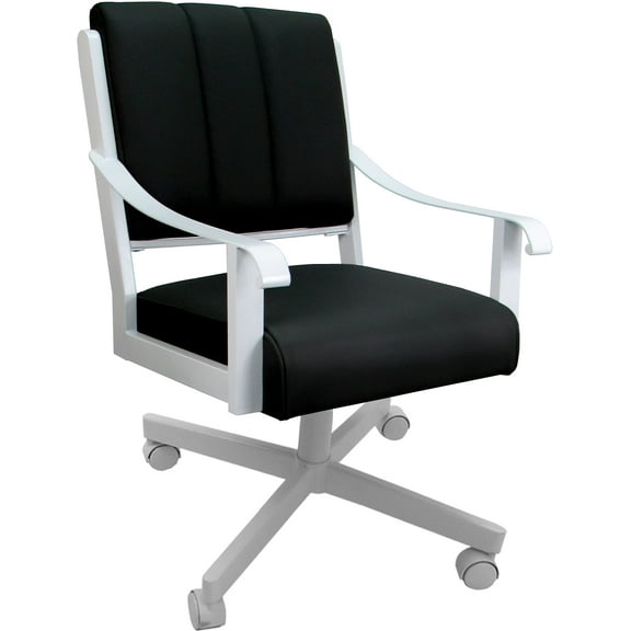 Leather Memphis Dining Caster Chair Swivel Tilt - Black Leather on White