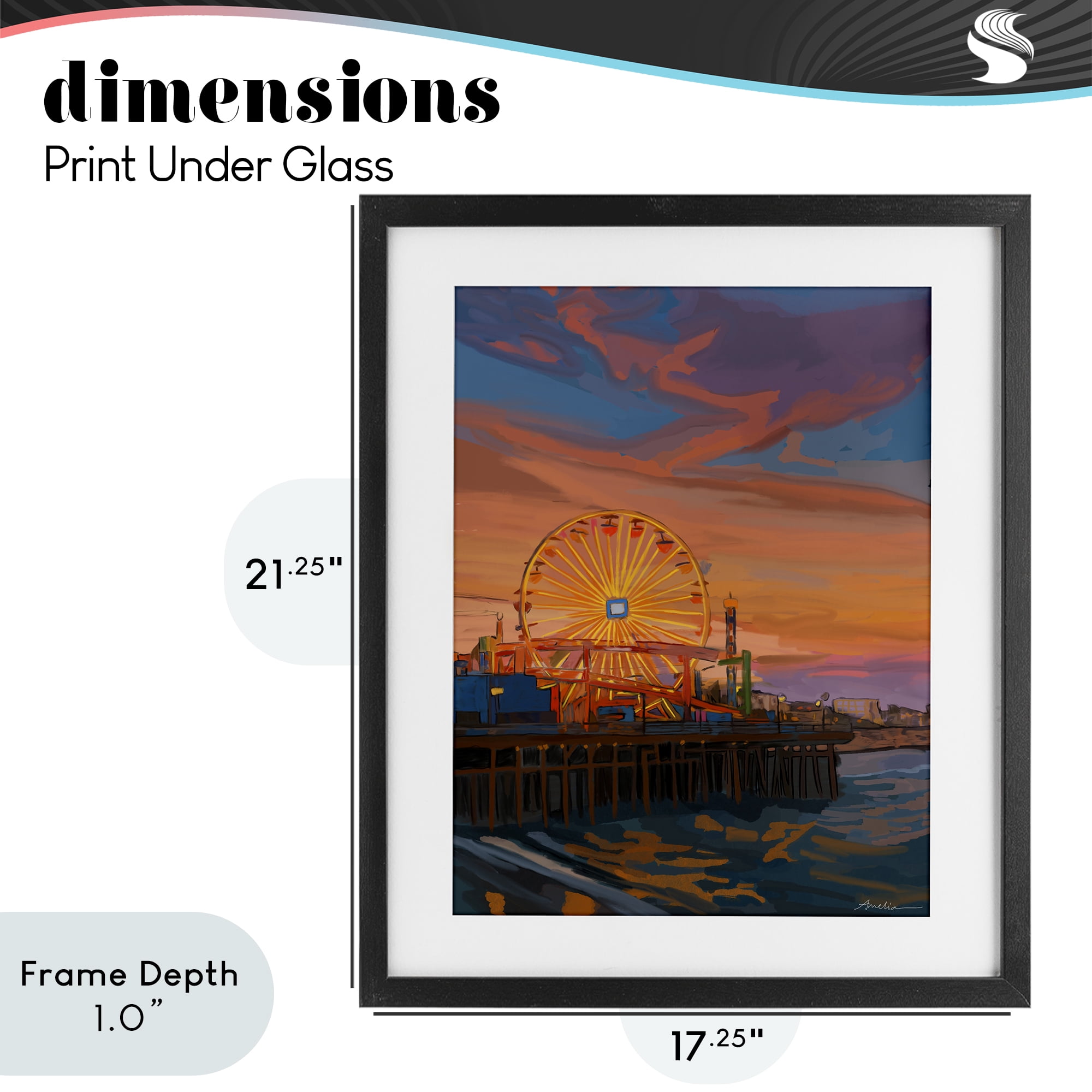 Stupell Industries Santa Monica Pier Sunset Black Framed Print Under Glass, design by Amelia Noyes