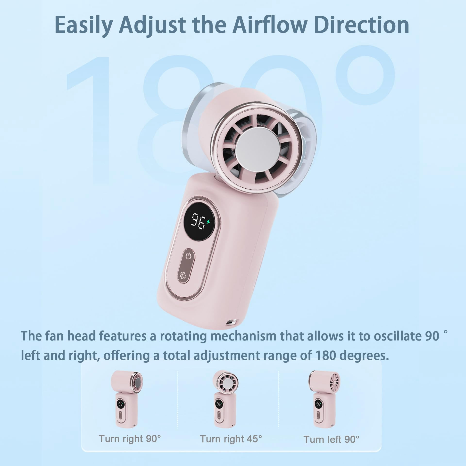 Mini Portable Handheld Clip Fan, 3-in-1 Rechargeable Mini Clip on Cooling Fan Car Air Conditioner Fan with LED Display, 5 Speeds, For Travel Outdoor Office