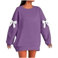 thumbnail image 2 of JTZGDY Fashion Womens Christmas Sweatshirts Cute Xmas Bowknot Patchwork Long Sleeve Crewneck Pullover Tops Loose Oversized Baggy Holiday Gift Hoodless T-Shirts Purple S, 2 of 7