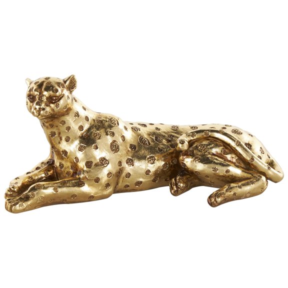 8" x 4" Gold Resin Laying Leopard Sculpture with Textured Spots, by DecMode