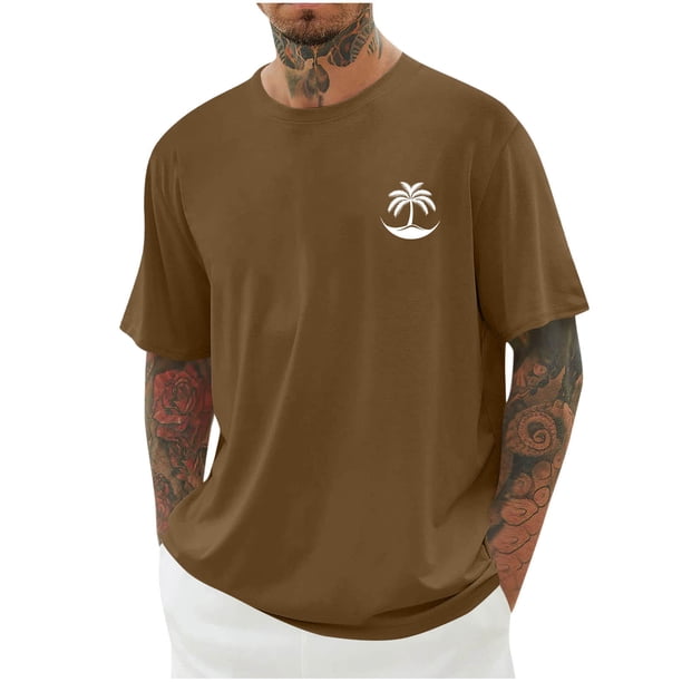 Mens Camisas de Manga Corta Impresión Casual Deportes Cuello Redondo Blusa, Poliéster Ligero para la Primavera Verano Al Aire Libre Uso Diario