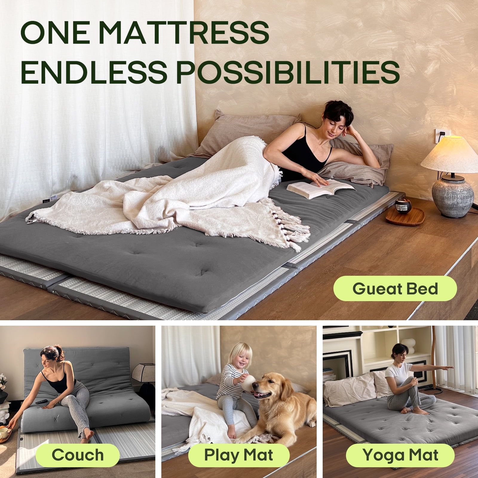 ZonLi Queen Size Japanese Futon Mattress, 2.5" Cotton Tatami Floor Bed, Foldable Sleeping Pad for Adults