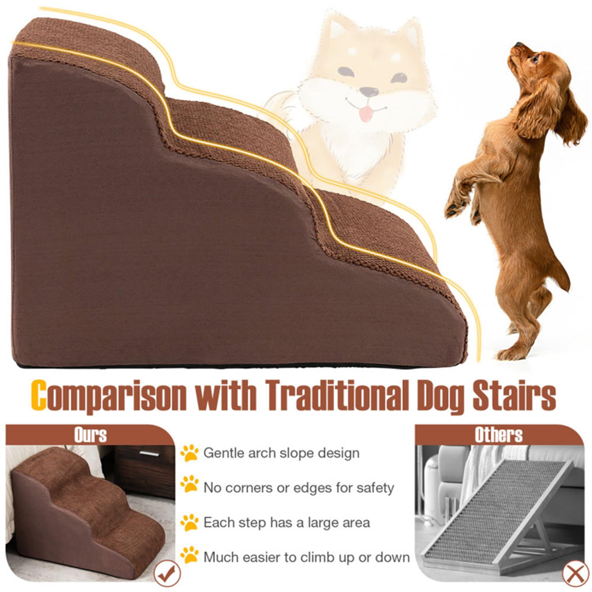 resenkos 23" Pet Stairs for Small Dogs, 3-Step Dog Ramp for Beds and Couch, Non-Slip Balanced Indoor Step, Brown