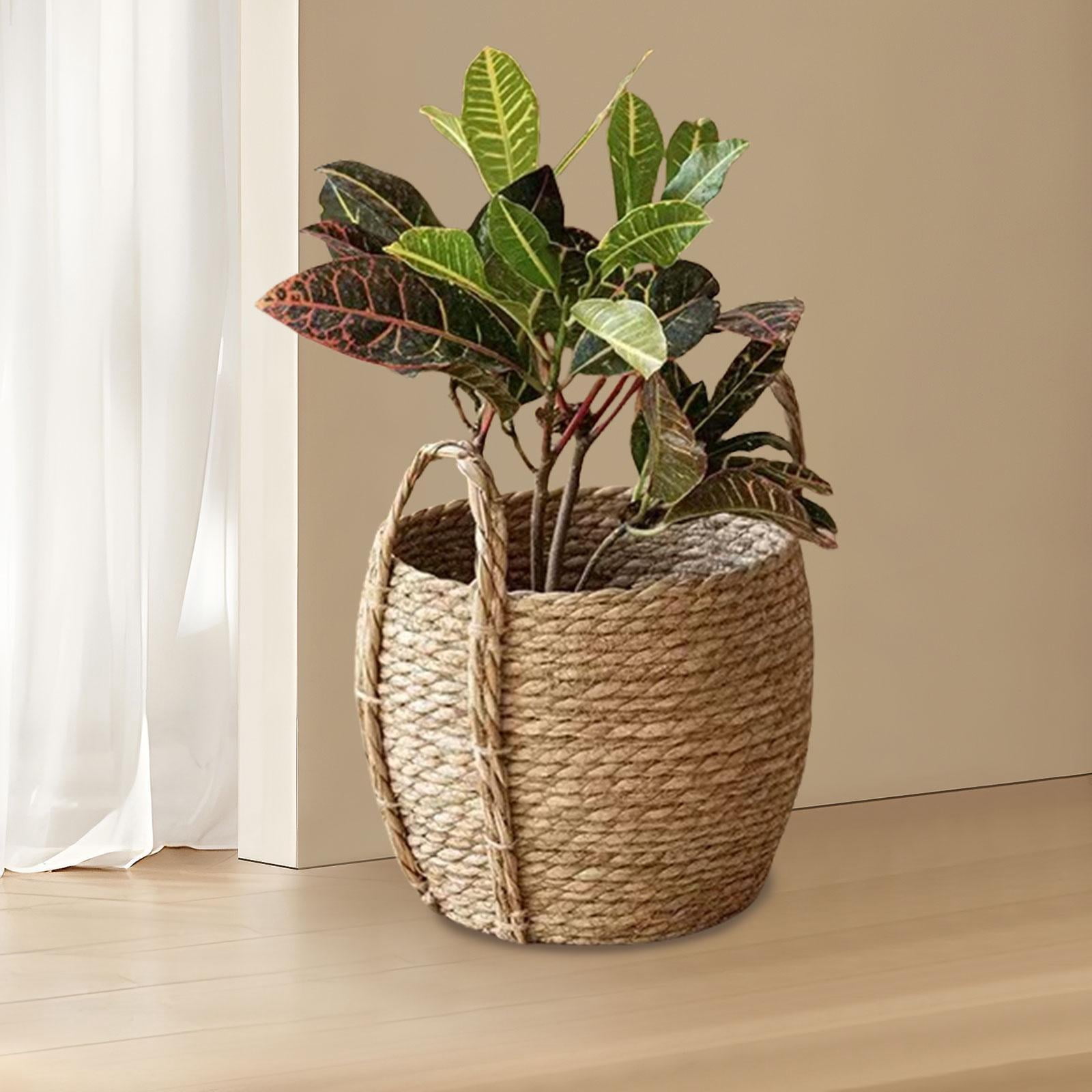 Vsenkes Woven Planter Basket Easy to Carry Ornament Home Decoration Plant Container for 35cmx35cmx28cm