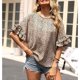 thumbnail image 3 of Camiseta con cuello redondo para mujer, estampado de leopardo, mangas cortas con volantes, blusa informal de verano holgada, color caqui M, 3 of 8