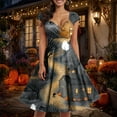 thumbnail image 6 of TTUHYWXI Womens Funny Halloween Ghost Pumpkin Graphic Dress Cute Vintage Short Sleeve A Line Swing Cocktail Party Dresses (Khaki, XXL), 6 of 8