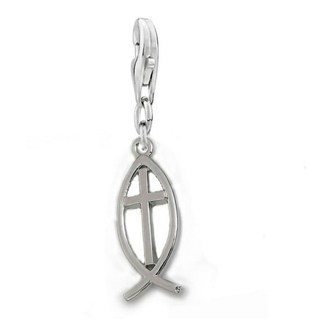 Christian Fish Italian Charm (SEXY SPARKLES Clip on Jesus Christian Ichthus CrossCharm Christian Fish lobster clasp charms for)