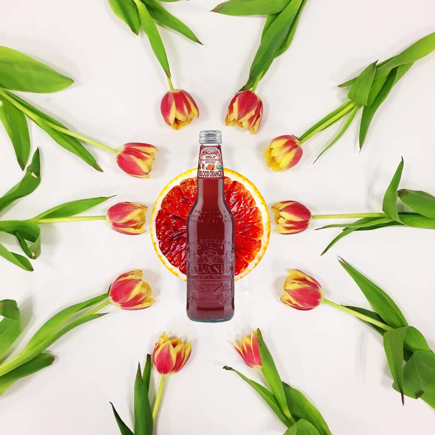 Galvanina - Blood Orange With Pulp - Premium Organic Italian Sparkling Fruit Beverage - 12 fl oz (6 Glass Bottles)