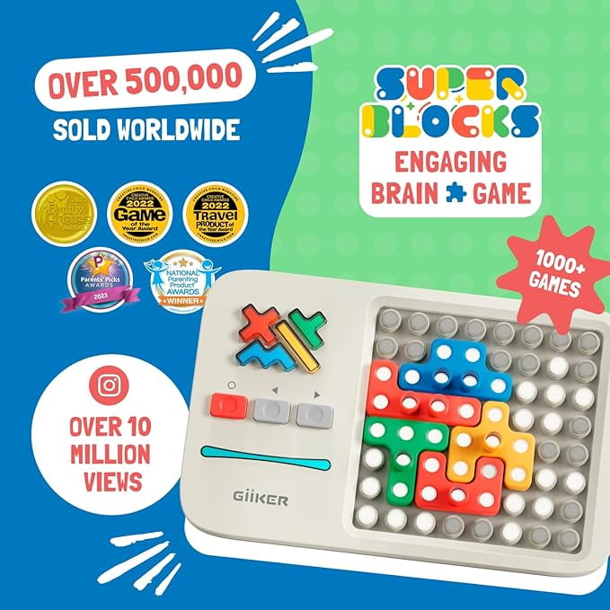GiiKER Super Blocks,STEM Pattern-Matching Puzzle with 1000+ Challenges,Brain Teaser Toy for Kids and Teens,Travel and Birthday Gift Idea