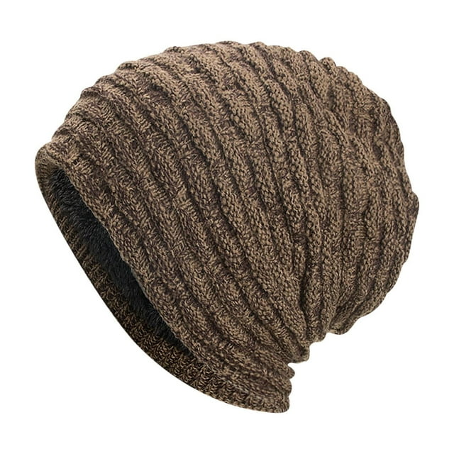 Pisexur Mens Winter Hat Fashion Solid Color Ribbed Wool Beanie Casual Warm Soft Knit Hat Chunky Skull Cap