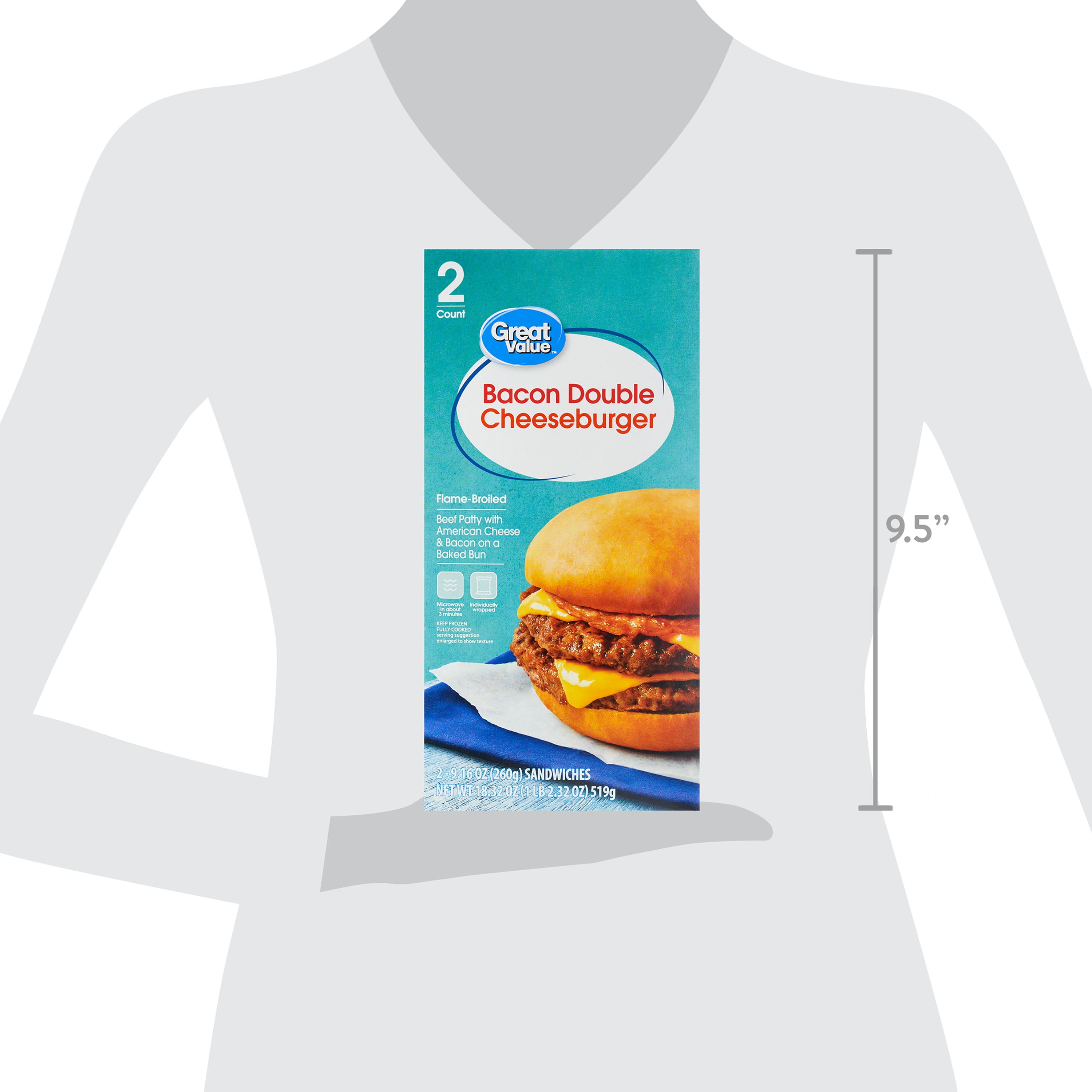 Great Value Bacon Cheeseburger Sandwiches, 4 Count (Frozen) 