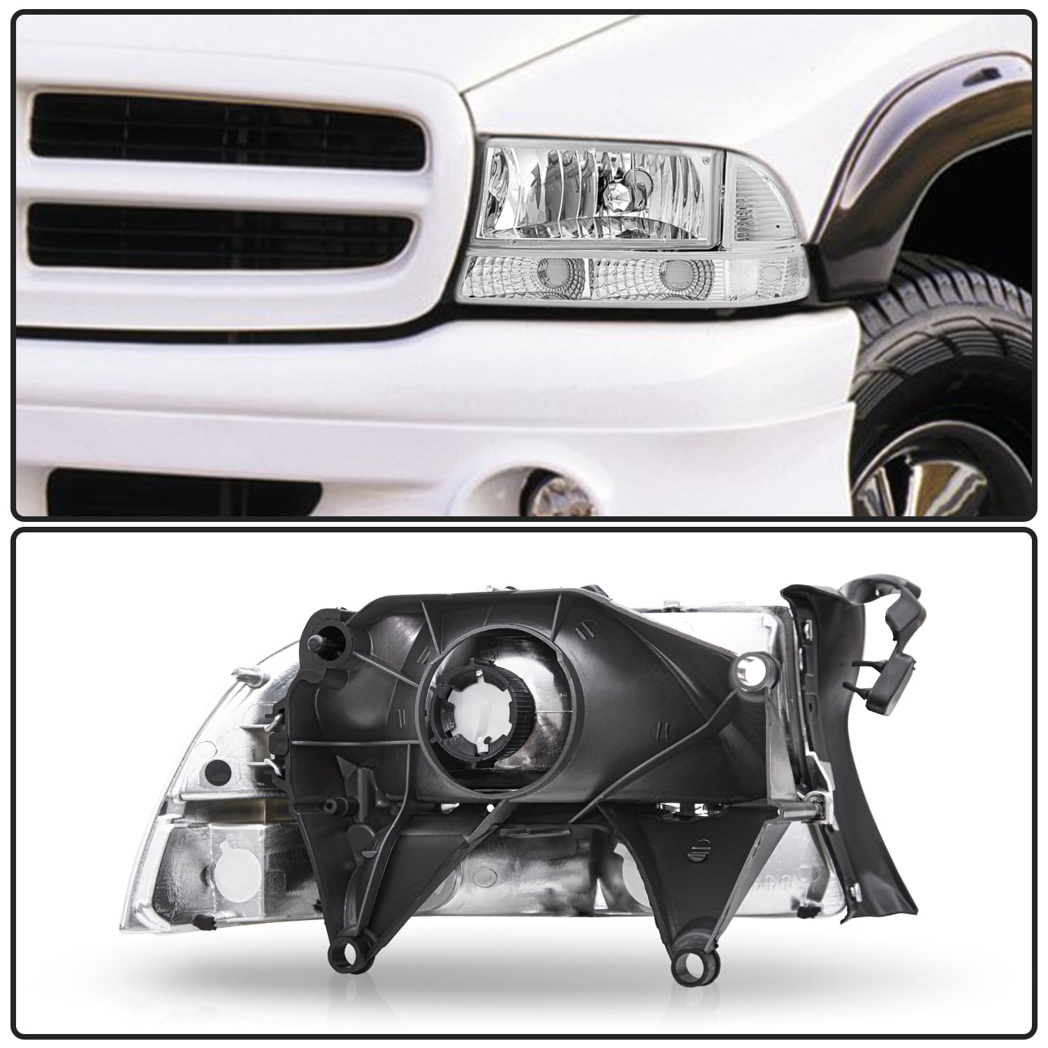 For 1997-2004 Dodge Dakota 1998-2003 Durango Chrome Clear Headlights Left+Right