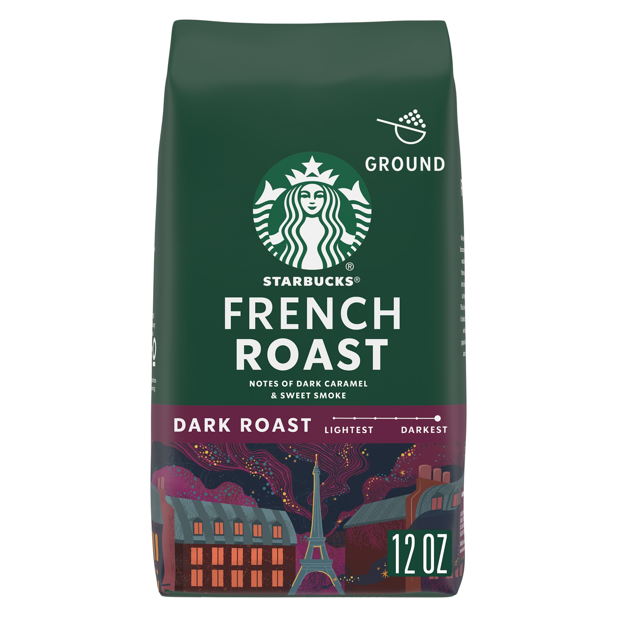Starbucks French Roast, Ground Coffee, Dark Roast Hot or Iced Coffee, 12 oz
