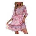 thumbnail image 2 of Franhais Women Half Sleeves Sleeve Dress with Flower Pattern, Ruffle Decoration Bohemian Summer Clothing, 2 of 9