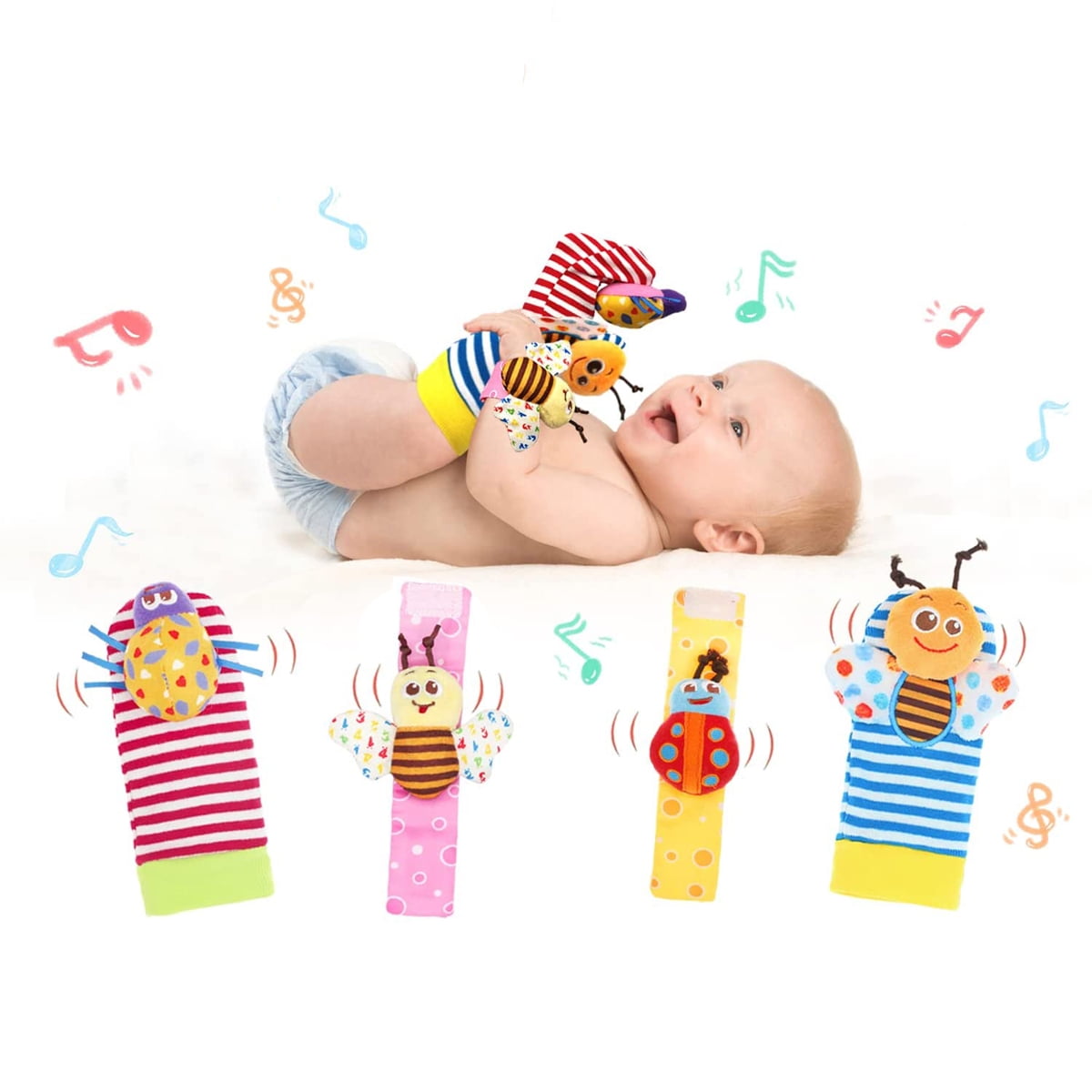 Wrist Rattles and Foot Rattles Finders for Baby, Rattle Toy, Wrist Rattle for Hand or Arm, Ankle