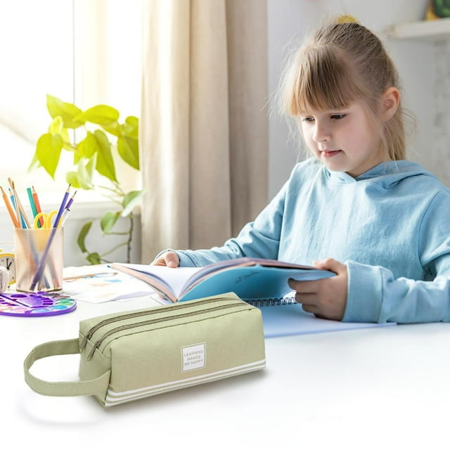 Summer Savings! Gspmoly Double-Layer Cloth Pencil Case Large Capacity Double-Pull Pencil Case Students Portable Zipper Portable Pencil Case Summer Savings