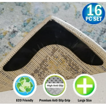 Reusable Corner Rug Grippers Prevents Curling, Moving, Sliding, & Slipping - Anchors Carpet & Mats To Your Floor - 16pc Set