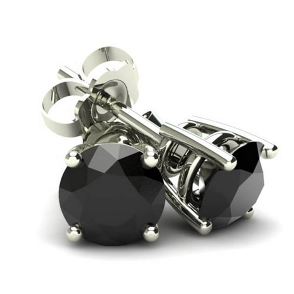 Pompeii3 1CT Round Brilliant Cut Black Diamond Stud Earrings In 14K Gold (Black,AAA)