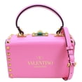 thumbnail image 1 of Pre-Owned Valentino Garavani Rockstud Alcove Box Grainy Calfskin Leather Shoulder Bag Pink, 1 of 12