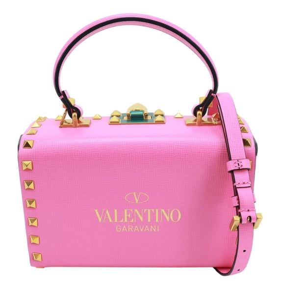 Pre-Owned Valentino Garavani Rockstud Alcove Box Grainy Calfskin Leather Shoulder Bag Pink