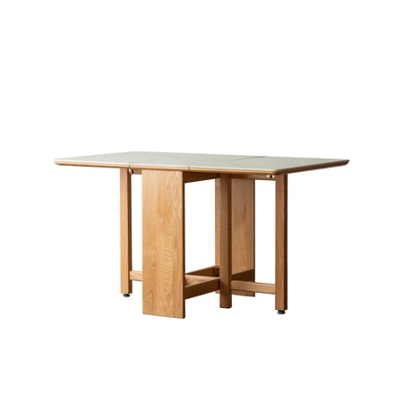 Extendable Dining Table with Faux Rock Slab Top and Solid Oak Legs Rectangular Mid-Century Modern Kitchen Table for 4-6 People Light Oak Finish 59.06 x 31.5 x 29.53