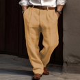 thumbnail image 2 of Men's Linen Double Pleated Straight Pants Solid Color Breathable Casual Holiday, 2 of 9