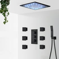 Thermostatic Shower Faucet Kit Combo Set Massage 12inch Rain Head System Matte Black