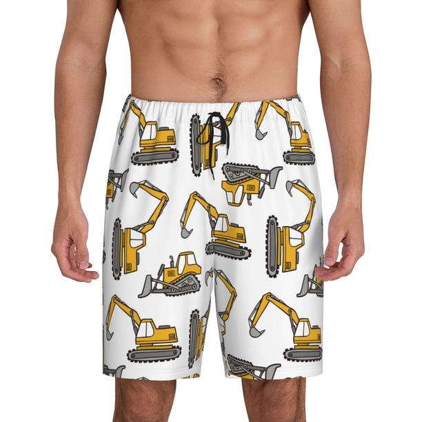 Balery Funny Excavator Pantalones cortos de pijama de punto de algodón para hombre con cinturilla y bolsillos-Medium