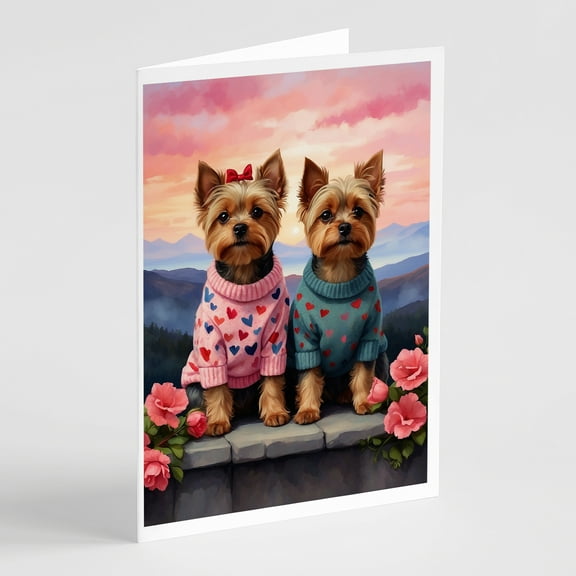 Yorkshire Terrier Two Hearts Greeting Cards Pack of 8 7 in x 5 in