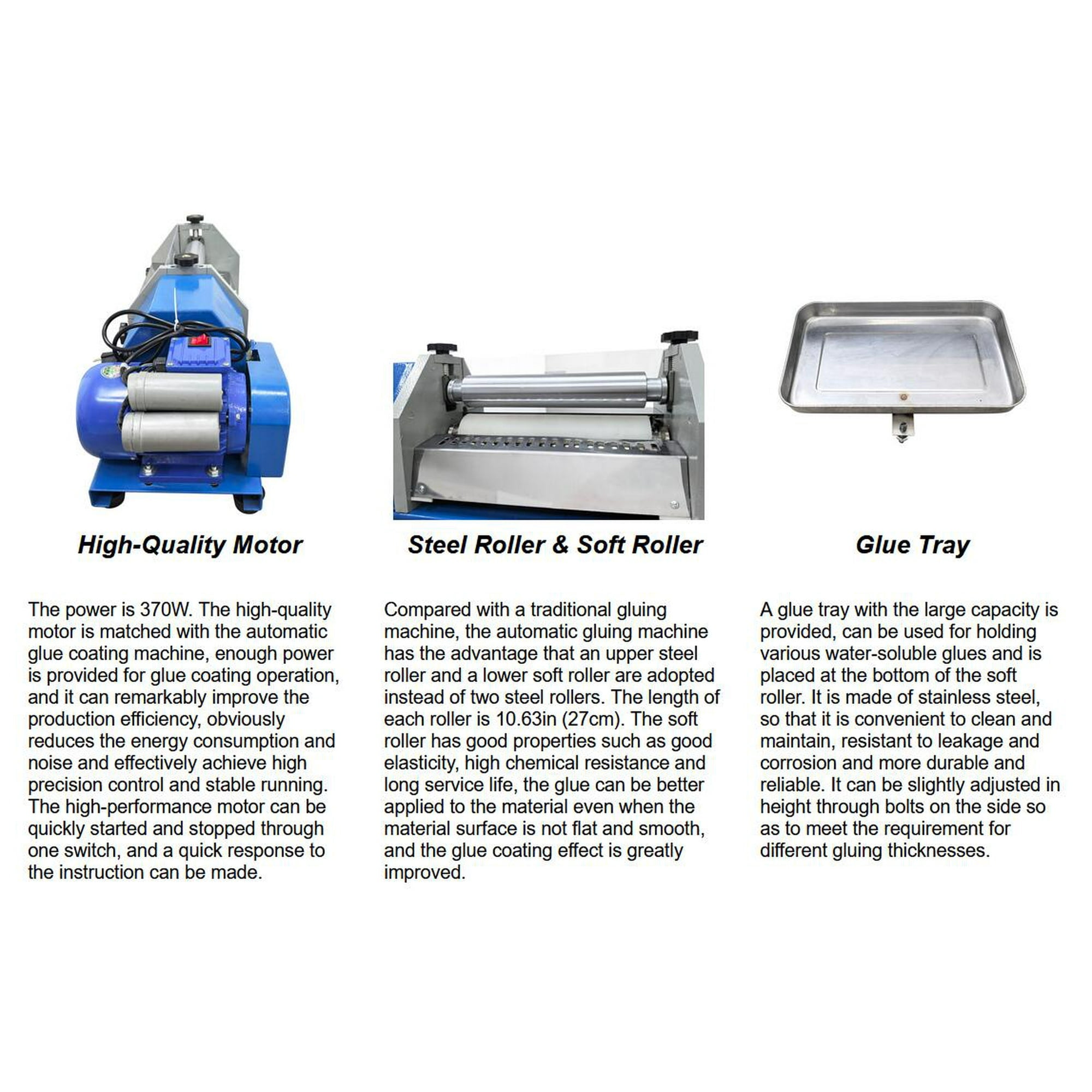 10.63" Automatic Gluing Machine Water-soluble Glue Gluing Device Soft Roller Leather Glue Coating Machine